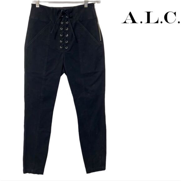 A.L.C. High Waist Crop Ankle Small NWT !! Lace Up Fly Black Pant Sz 4 - Picture 8 of 14